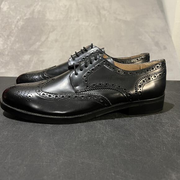 Leone Dress Shoes Mens Size 43 Black Leather Brogue Wingtip Made In Italy main image 8